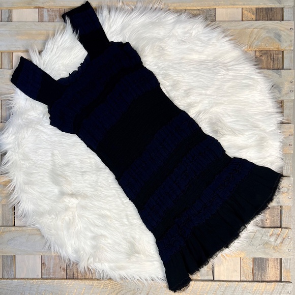 EUC. Vintage [Yoana Baraschi] Navy & Black Ruffled Y2K Tiered Mini Dress | Small - Picture 4 of 13
